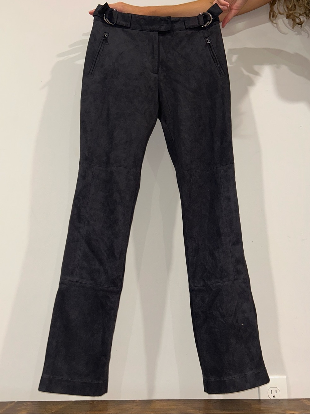 Adolfo Dominguez Black/Gray Suede Moto Pants - Size 4